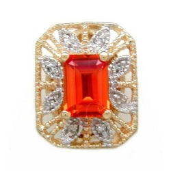 Y2362 14K EMERALD CUT CREATED PADPARASHA & DIAMOND SLIDE 
